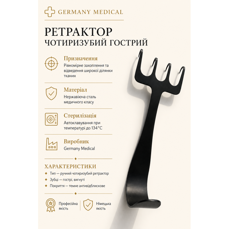 Ретрактор чотиризубий гострий 